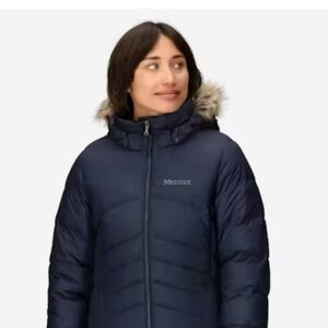 Marmot Women's Dark Blue Puffer Jacket with Fur Hood